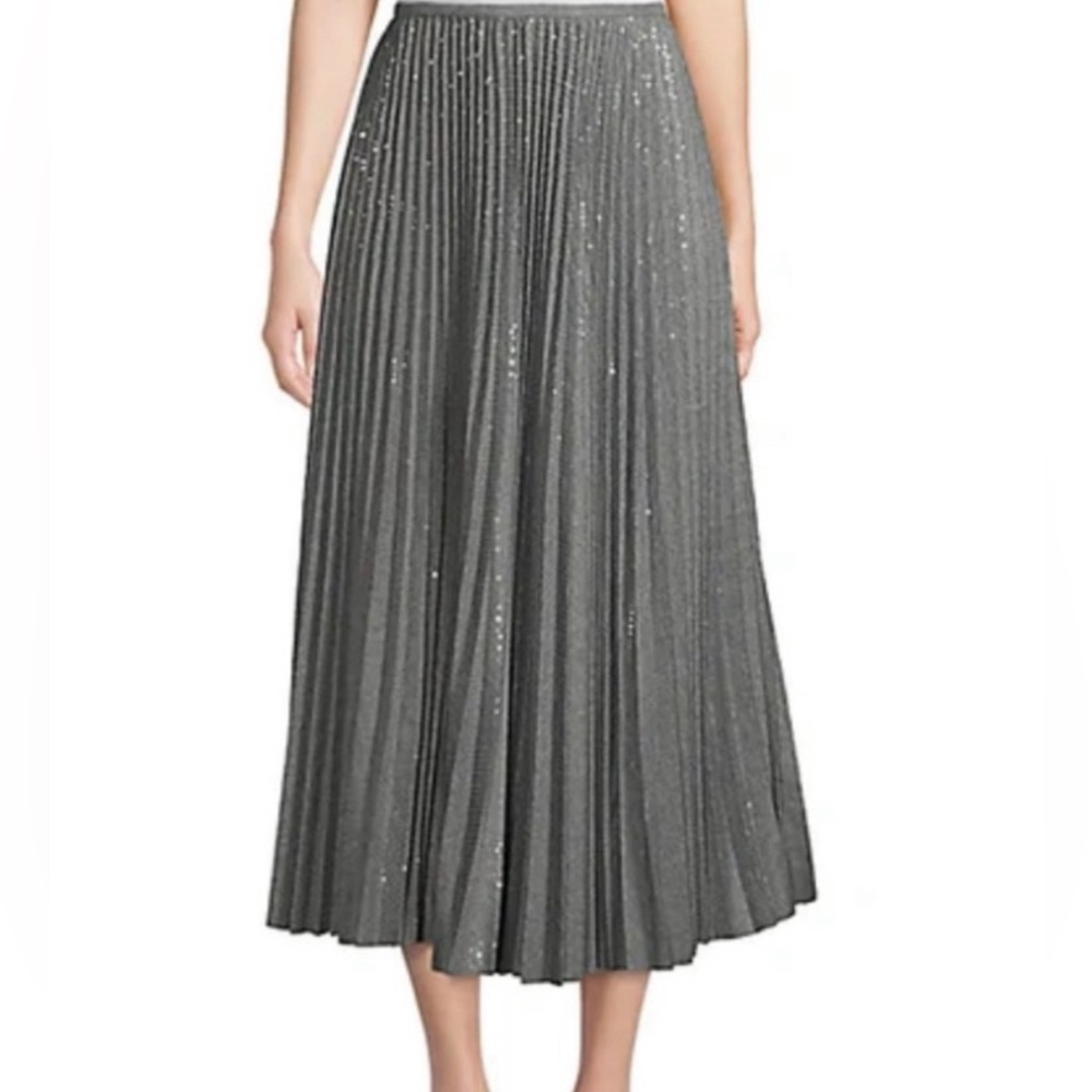 Lafayette 148‎ New York Jahira Pleated Sequin Skirt In Nickel Melange